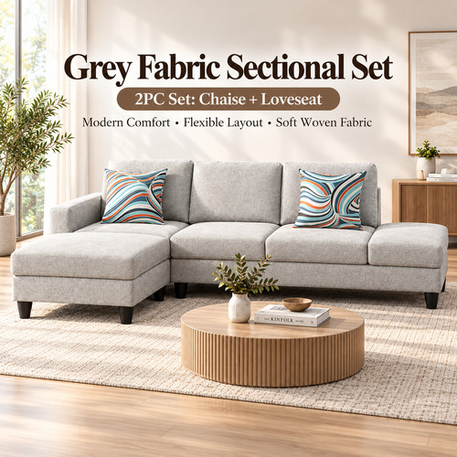 Grey white lint piece - 2-piece, couch